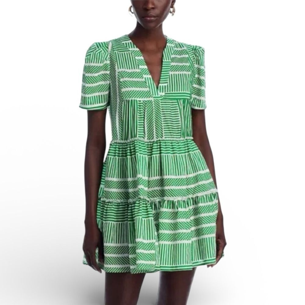 Aqua Green & White Striped Mini Dress